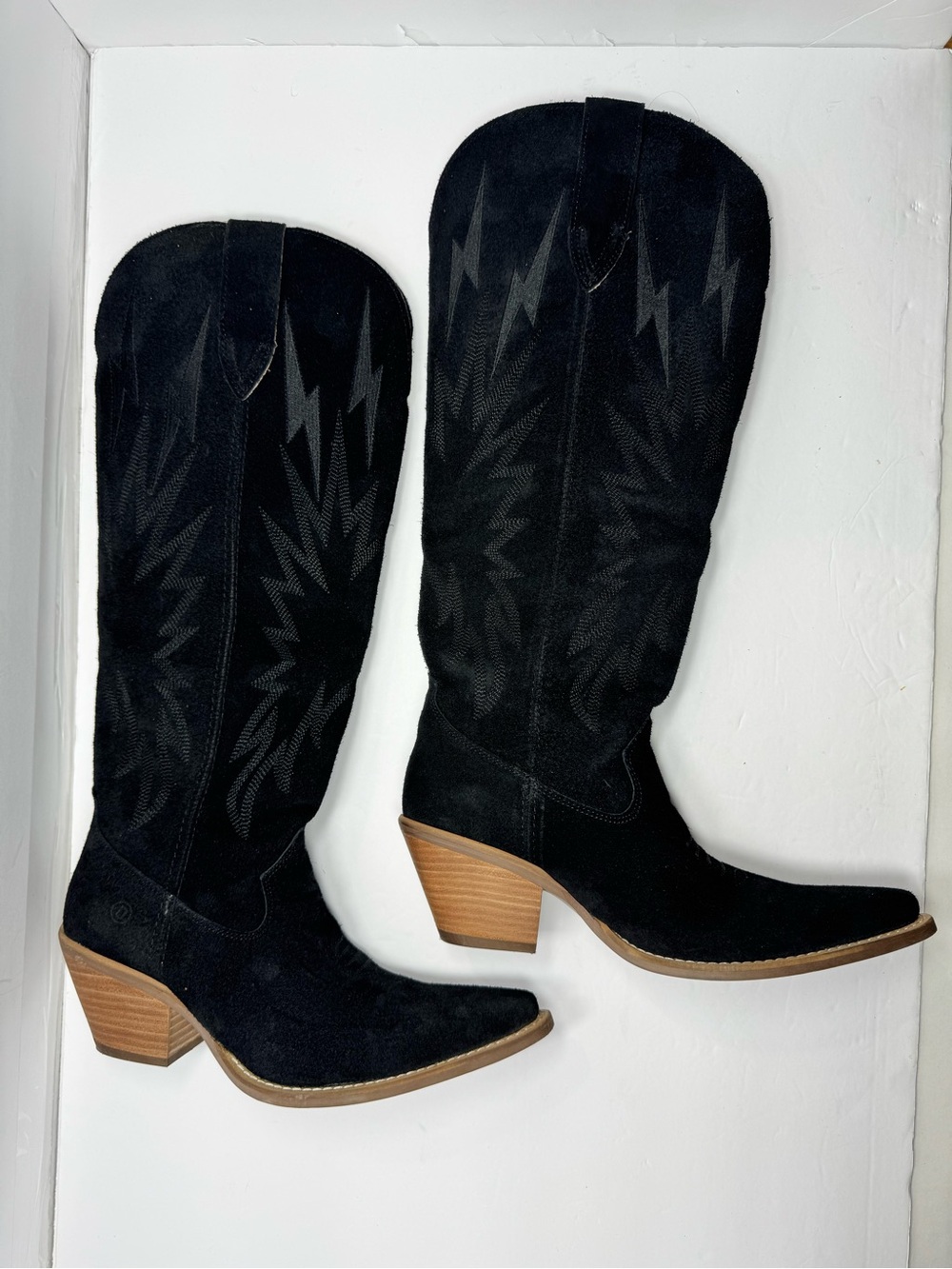 Dingo Black Suede Western Knee-High Boots with Stacked Heel